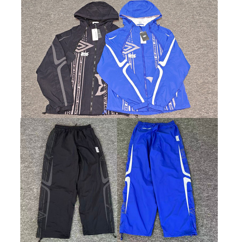Vintage Windbreaker Nylon - Erkekler Y2K Mavi Çizgili MERTRA Kapüşonlu