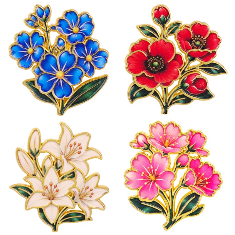 Vintage Fashion Stores - Sevimli Vintage Renkli Çiçekli Emaye Pin